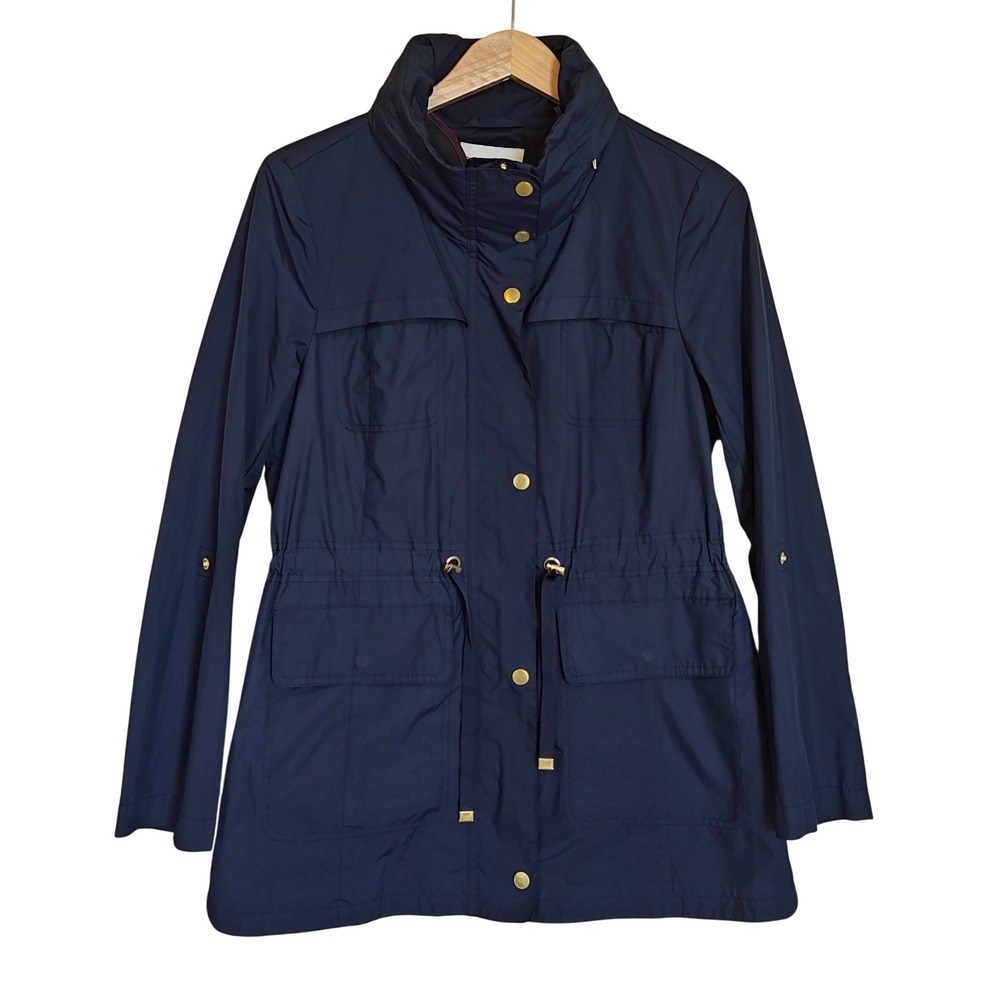 Cole Haan Signature Field Jacket Womens Med Indigo Navy Blue Snap Utility Coat